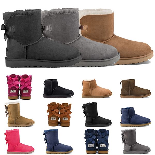 

classic australia women's boots chestnut mini bow grey triple black fashion winter snow flu boot wgg leather bowtie size 36-41, White;red