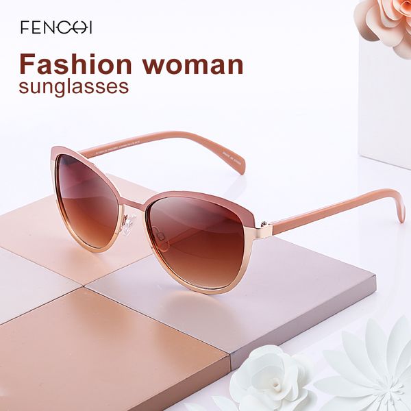 

fenchi sunglasses women polarized cat eye sunglasses mirror metal vintage brand designer sun glasses lunette de soleil homme, White;black