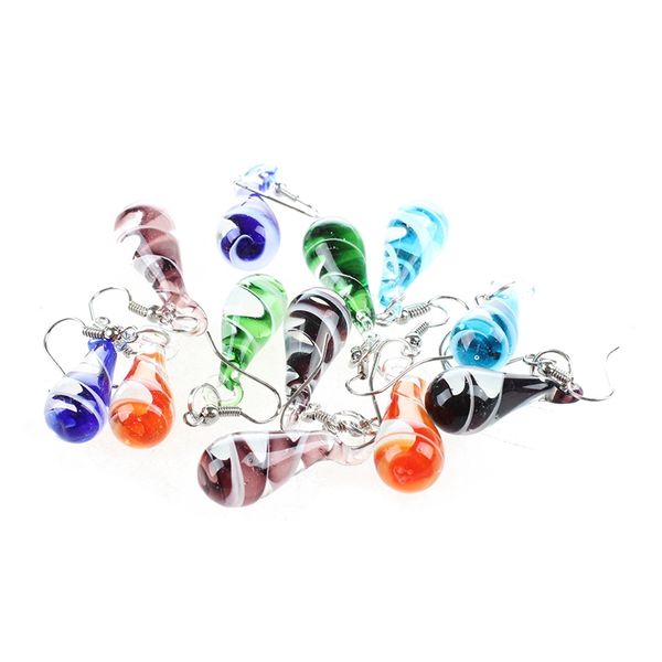 

6 pair teardrop spiral lampwork glass earrings 19x10mm hot, Golden;silver