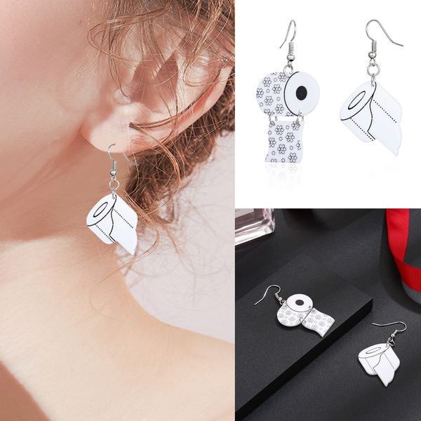 

mayforest roll paper dangle drop earrings funny 3d tissue geometric drop earrings creative paper towel toilet paper earrings for women, Golden
