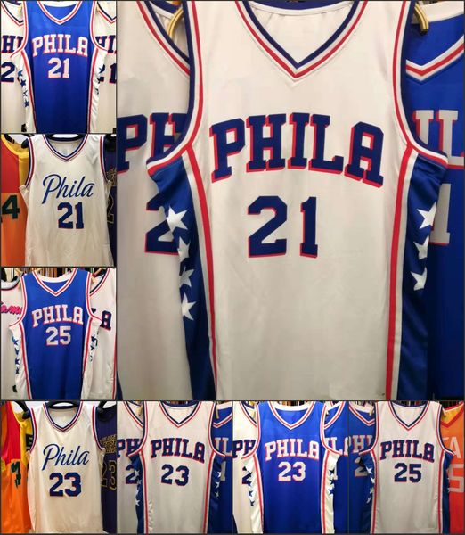 

philadelphia 76ers men 21 joel embiid 25 ben simmons 23 trey burke road blue nba swingman basketball jersey, Black