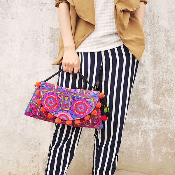 

womens shoulder bags national embroidered ball bags handmade ethnic embroidery shoulder messenger bohemian clutch handbags