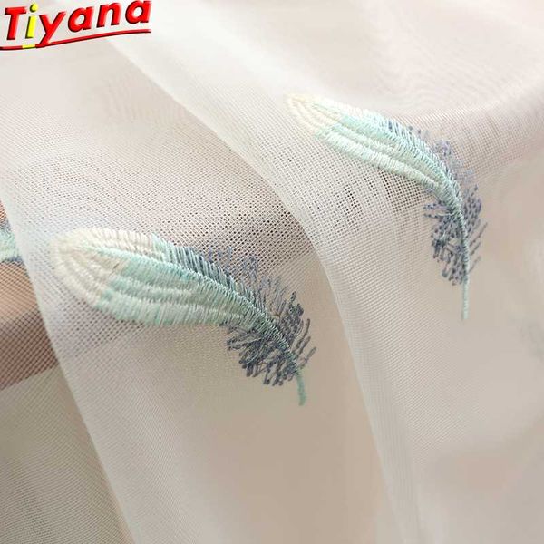 

curtain & drapes luxury feathe embroidered tulle curtains for living room embroidery pink blue white sheer bedroom kitchen wp056 *20