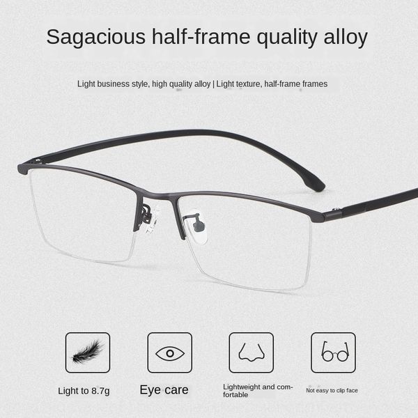 

titanium alloy half with titanium alloy men's frame p9917 myopia multi-focus fashion simple delicate trend men's frame p9917, Silver