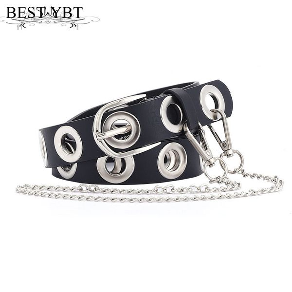 

ybt women imitation leather belt alloy pin buckle belt models atmospheric eyes full body hollow punk chain women, Black;brown
