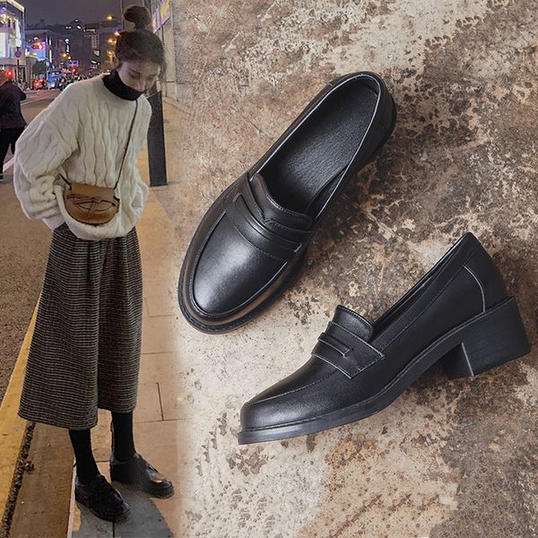 

british summer black all-match leather shoes