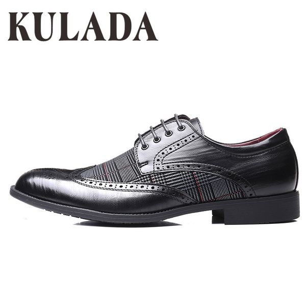 

kulada 2020 men brogue comfortable breathable formal brand luxury dress shoes cx200731, Black