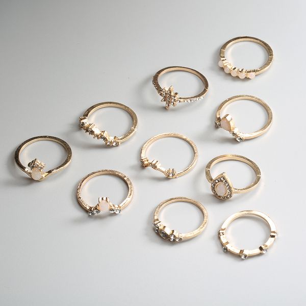 

upscale european and american new imitation opal style ring diamond set crown combination joint ring set ring, Silver