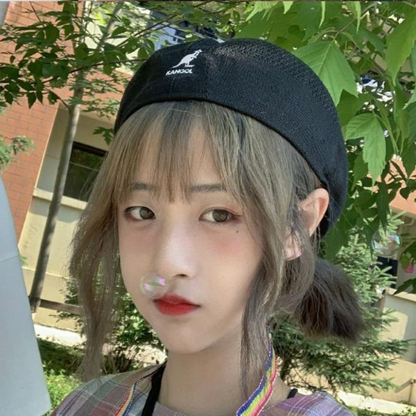 

beret net embroidery hat net female summer korean all-match mesh hat web celebrity cap embroidered kangaroo beret tide, Blue;gray