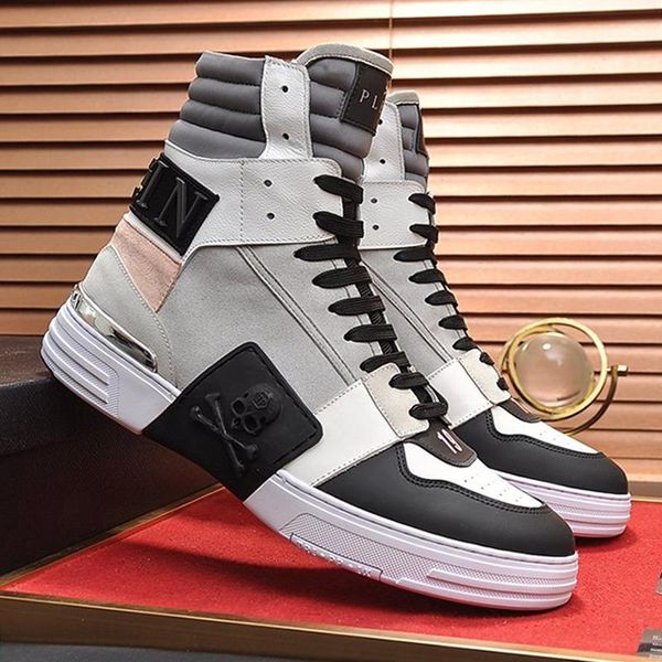 

new arrival phantom kick $hi -mixed materials sneakers mens shoes breathable vintage sneakers casual lace -up luxury high men sh, Black
