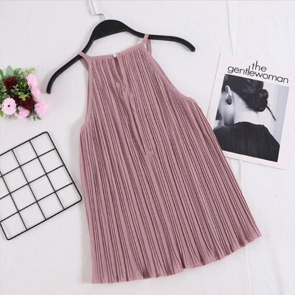 

женская одежда 2020 плиссированные холтер top слинг casual женская одежда летняя multicolor шифон рукавов top drop доставка, White