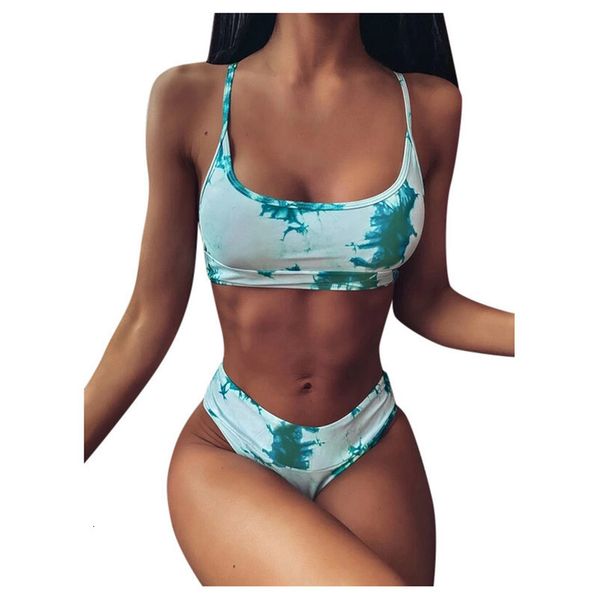 

2020 new bikini summer beach swimwear women swimsuit push up tie dye pattern bikini letter set, White;black
