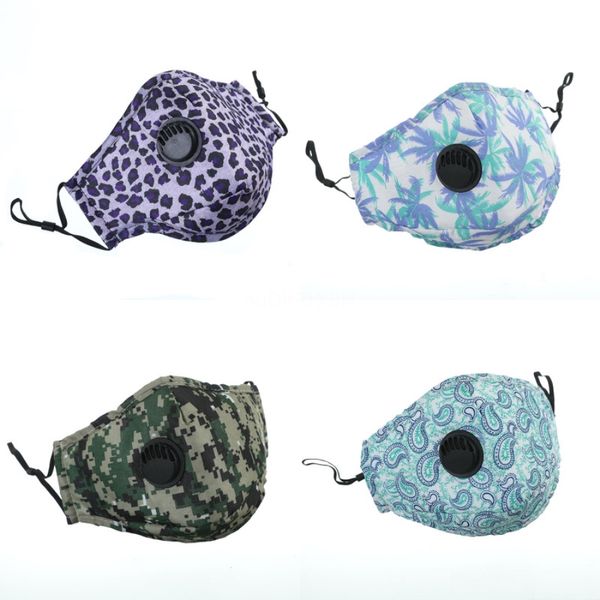 

designer printed reusable cotton face masks with breath valve pm2.5 mouth mask fabric mask washable mask with filter #998#597, Black