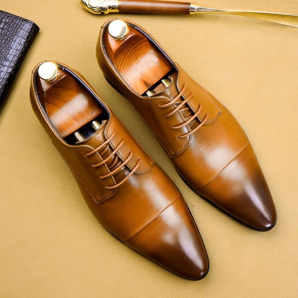 

great2020 three-joint official leather handmade british business european style pointed formal wear men's shoes autumn, Black