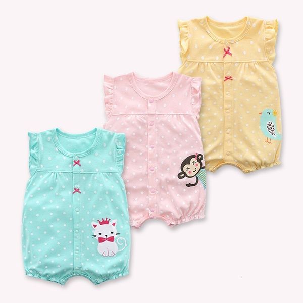 

2019 newborn baby clothes korean summer infant baby dot sleeveless romper for baby girls cartoon print jumpsuit, Blue