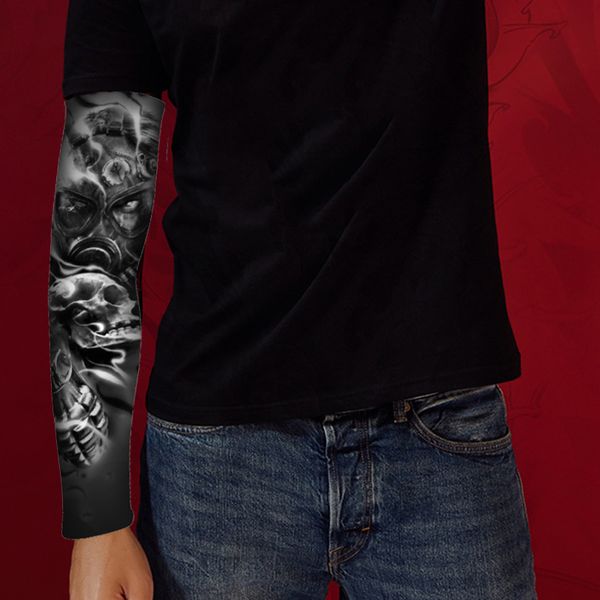 

ice silk sunsn sleeve seamless flower arm tattoo sweat absorption breathable ice sleeve fashion uv black grey, Black;gray
