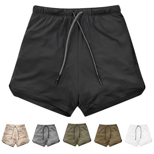 

new men's running shorts 2 in 1 sports shorts male double-deck quick drying sports men jogging gym men, Black;blue