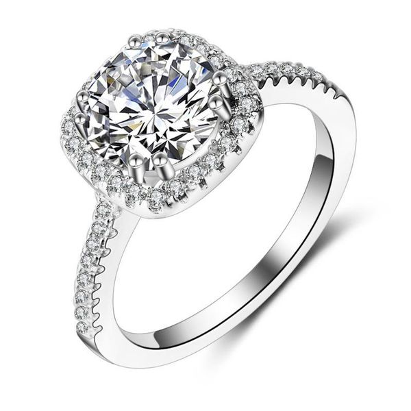 

новый 2018 женская обручальное кольцо 925 серебро с большим бриллиантом обручальные кольца подарков кристалл ювелирные изделия для девочек ж, Slivery;golden
