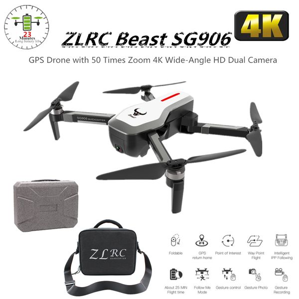 

zlrc sg906 gps drone 4k quadcopter с 5g wi-fi fpv камера бесщеточный дрон селфи складная quadrocopter vs sjrc f11 pro x9 b4w