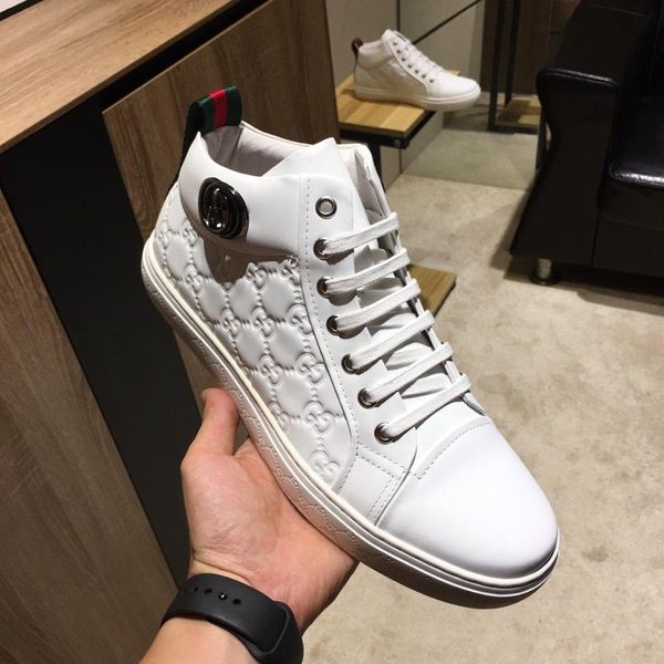

моды класса люкс мужская повседневная обувь из натуральной кожи lace-up мужчины обувь качества мужские кроссовки мода подъёмники большой раз, Black