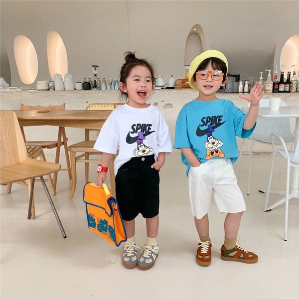 

xy.kiss girl children's t-shirt thin short-sleeved korean cartoon casual boy handsome western style t-shirt, Blue