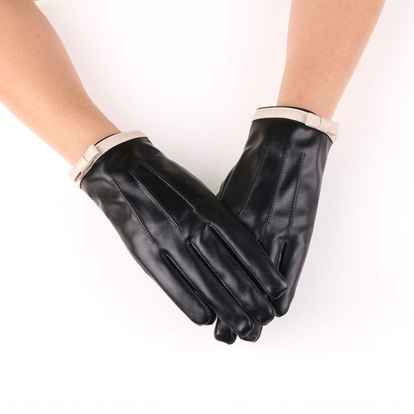 

autumn and winter new women's touch screen warm butterfly bow pu leather gloves cute warm riding leather gloves winter
