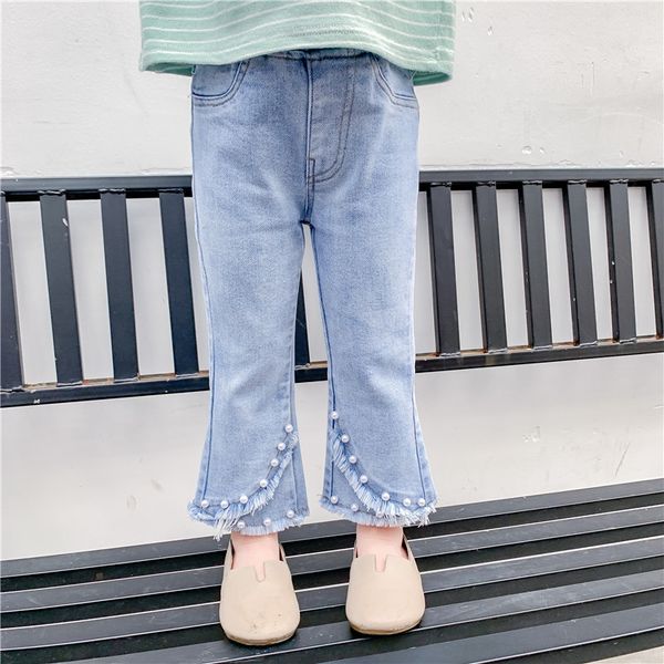 

girls trumpet 2020 summer fashion bell pants and jeans stretch children's jeans korean style girls tassel ankle-length pants, Blue