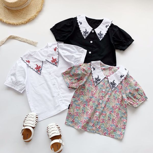 

377wv детская одежда 2020 девочки интернет знаменитости кукла ребенка пузырь рукав внешней стиль вышитые куклы вышитые рубашки корейский, White;black