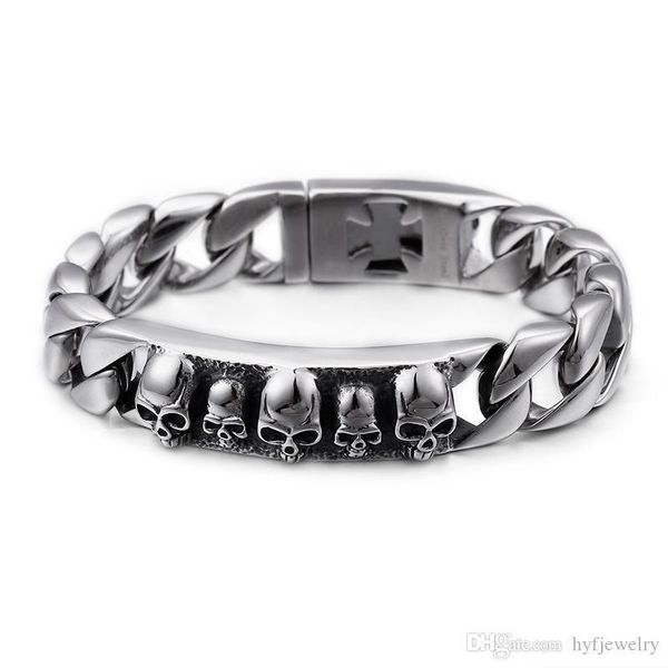 

Simple Men's Thick Heavy Classic Skeleton Pattern Stainless Steel Bracelet High Polished Skull Bangle Fashion Rock Jewelry