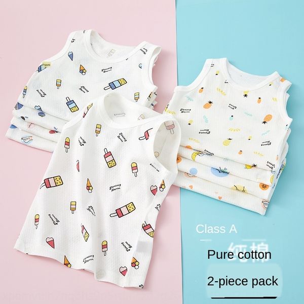 

new baby sleeveless mesh cotton vest vest 2-piece cartoon round collar cotton for boys and girls, Blue