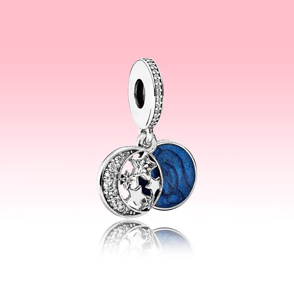 Mond, blauer Himmel, baumelndes Charm-Armband, zum Selbermachen, Halsketten-Anhänger, Zubehör für Pandora-Charms aus 925er-Sterlingsilber, mit Original-Box-Set