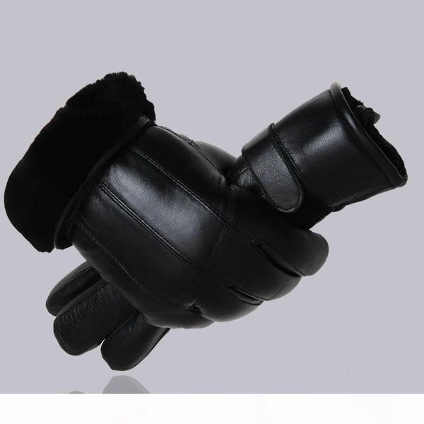 

f mppm men sheepskin gloves genuine leather glove for men winter outdoor warm fur thickening thermal patchwork gloves, Blue;gray