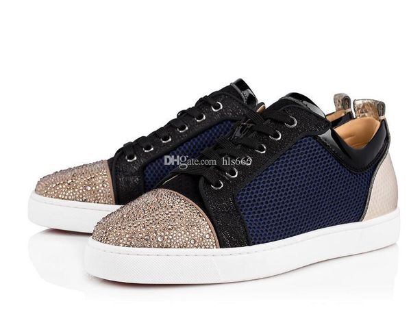 

red strass rivets spikes red bottom design mens strass sneaker fashion walking dress wedding casual lace-up leisure shoes.low junior st, Black