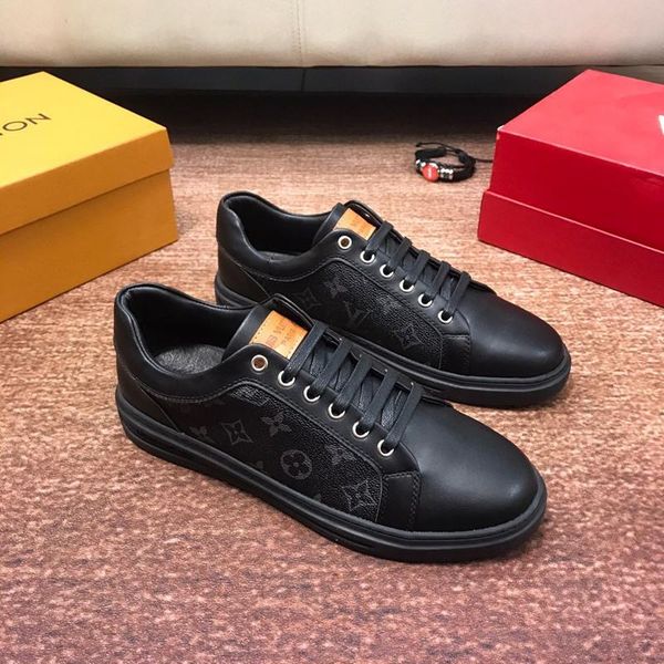 

2020 luxury design leather letter low-lace-up casual men's shoes, fashionable wild outdoor sports shoes, size: 38-45, Black