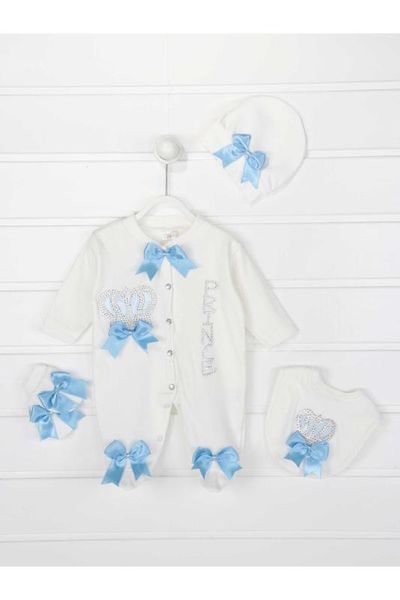 

blue king crowned prince boy baby 4 pcs rompers, White