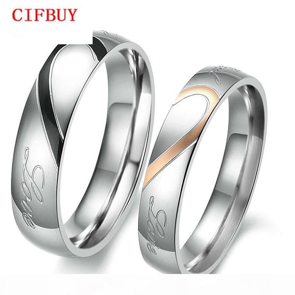 

cifbuy ювелирный нержавеющей стали 316l silver половина сердца простой круг real love couple ring обручальные кольца обручальные кольца