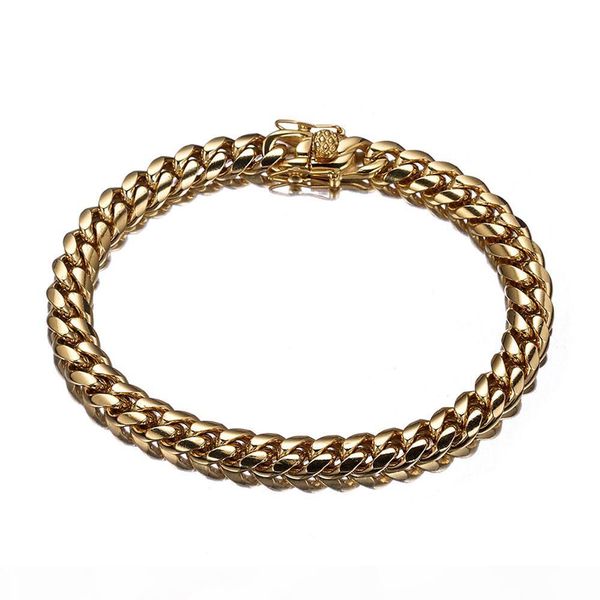 

8mm stainless steel miami curb cuban bracelet mens hip hop thick gold filled cuban link heavy bracelet 7-10 inch, White