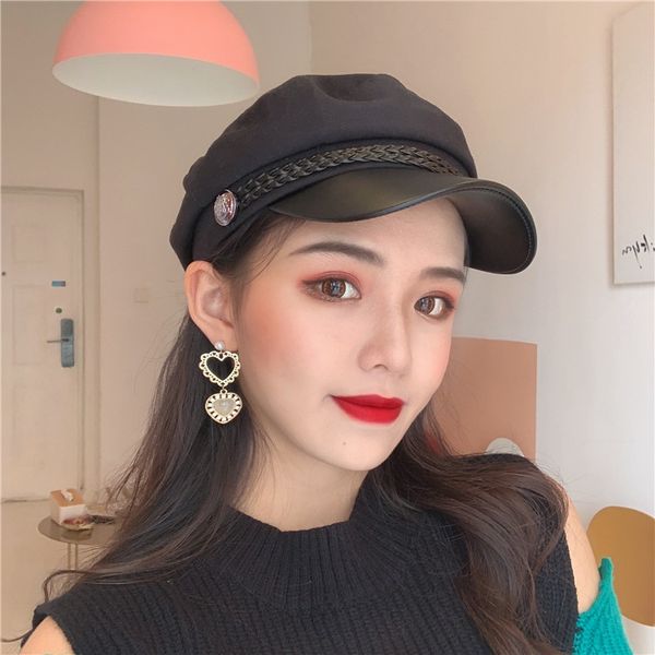 

korean style small fragrant wind beret navy painter beret octagonal net red tide octagonal female painter hat newsboy hat, Blue;gray