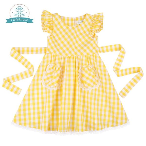 

flofallzique plaid cotton with two pockets kid clothes spring and autumn outdoor casual toddler baby girl dress 1-10y, Red;yellow