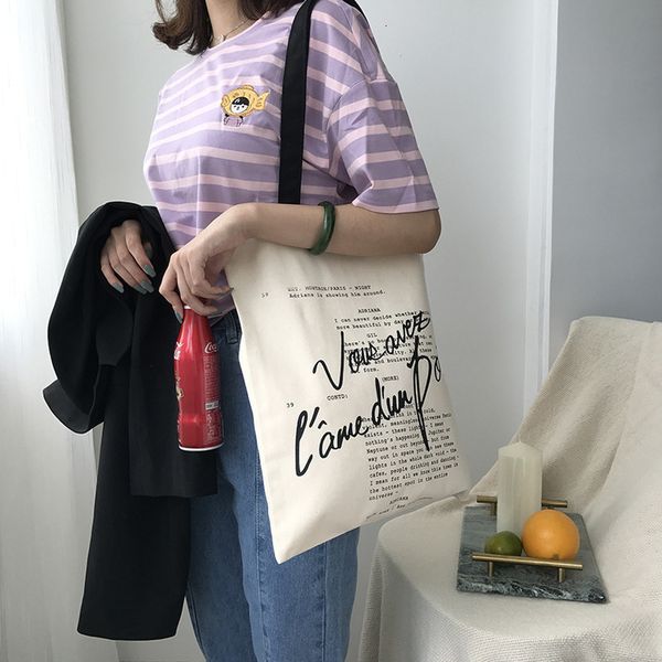 

women canvas bag letters printing female pure cotton cloth handbag tote customzied logo individual character print shoulder bags