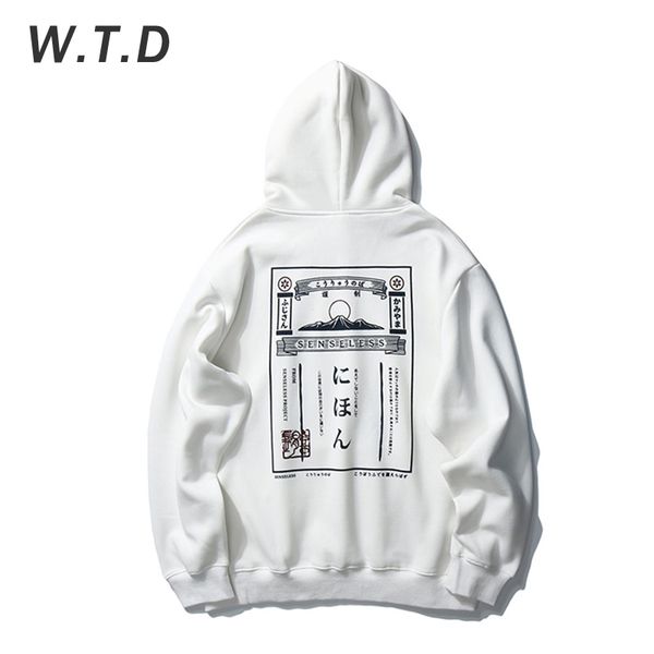 

w.t.d 2020 men's sweatshirt japanese original fashion design printed casual style hoodie fleece oversized sweatshirt men hoodies, Black