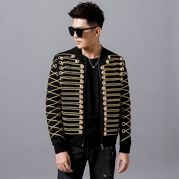 

2020 fashion luxury gold black embroidery suit jacket dress performance man men's host stage nightclub male singer suit jacket, White;black