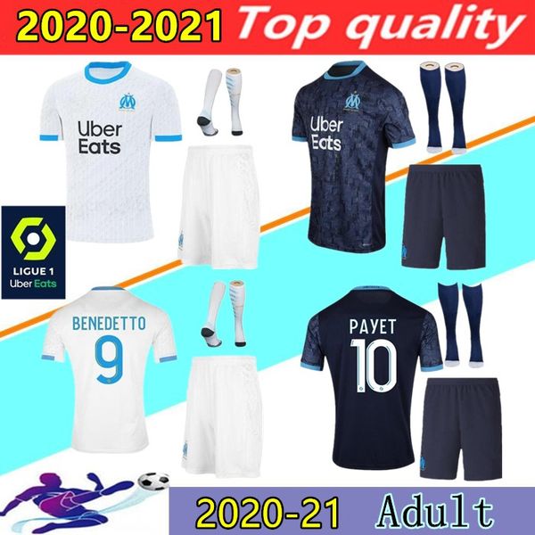 

20/21 olympique de marseille maillot om soccer jersey men kit 2020 2021 maillot de foot payet benedetto sakai kamara football shirt sets, Black