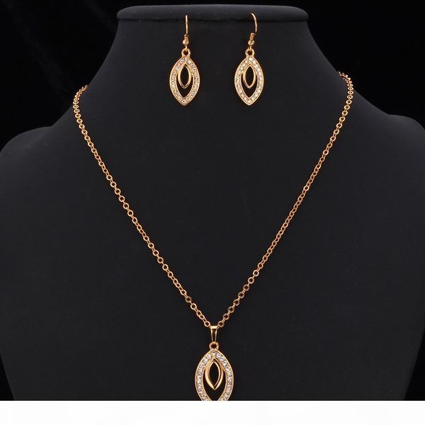 

new trendy 18k real gold plated women's pendant necklace dangle earrings jewelry sets rhinestone crystal jewellery, Silver