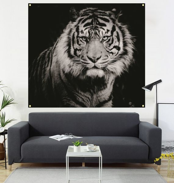 

side lion hanging picture hanging flag, living room decoration, sofa background, interior decoration painting, 600d4 buckle 100 * 100cm