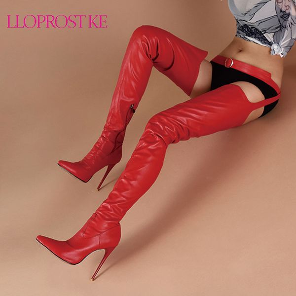 

lloprost ke female over the knee boots women runway show night club party shoes stiletto heel thigh crotch boots red, Black