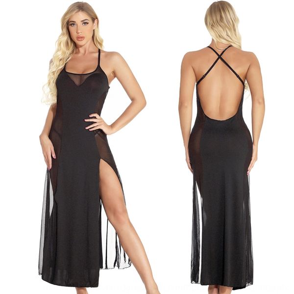 

nz7hv large size underwear long sling backless transparent suspender nightgown large size underwear long sling backless dress tran, Black;white