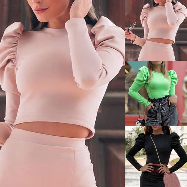 

womens chiffon long sleeve blouse fashion women casual o neck solid color puff full sleeve blouse shirt womens blouse, White