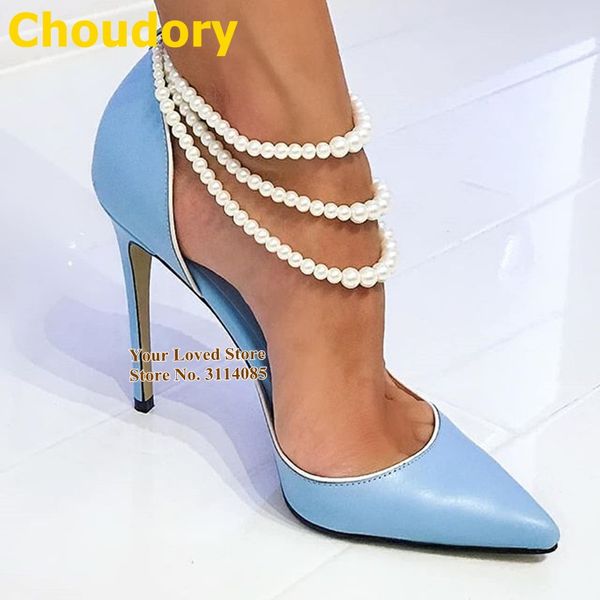 

choudory women luxury pearls wedding shoes line beads draped embellished dress pumps slip-on pointed toe stiletto heels shoes, Black
