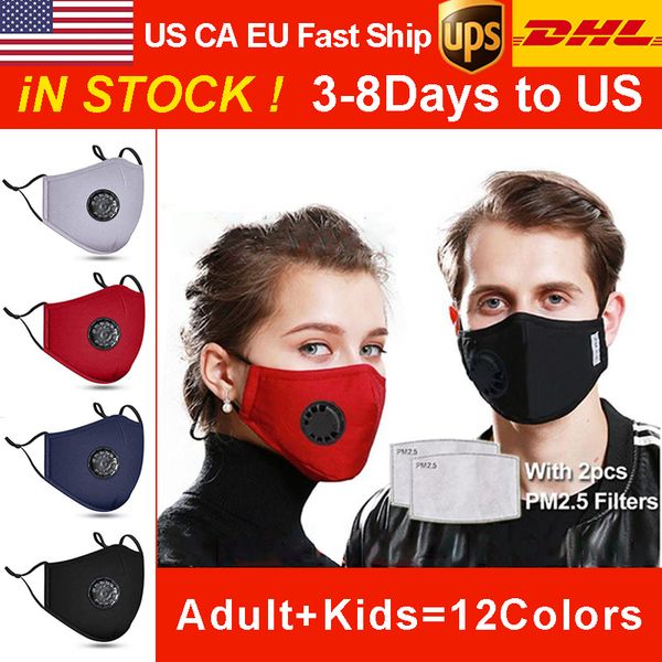 

dhl washable masks breathable and dustproof pm2.5 masks for reuse with 2 filter valves to protect cotton child masks